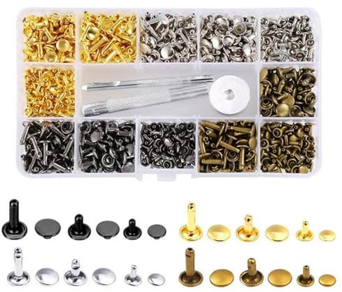 JJiaoLinin Rivets en Cuir,360 Ensembles de Rivets en Cuir Rivets à Double Capuchon en 3 Tailles Rivets en Cuir Set Double Rivet Couture Rivets pour Cuir pour Artisanat en Cuir DIY Rivets,4 Couleurs