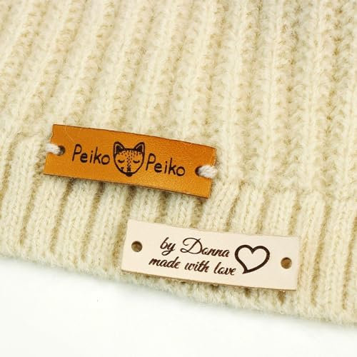 HDLOVE Personalisierte Etiketten Zum Einnähen Aus Leder Mit Logo/Text, Personalisierte Etiketten, Logo Etiketten, Vegan Leather Labels, Branding Labels, 25 St (12,5 X 40 Mm)