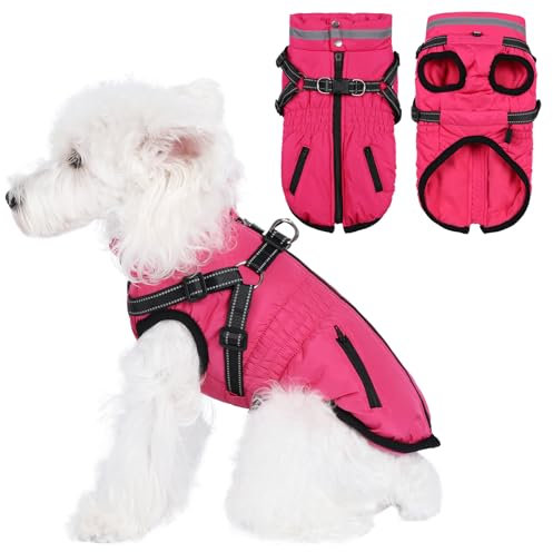 Savlot Hundemantel mit Geschirr wasserdichte Hundejacke, Gepolsterte Hundeweste Reflektierende Hundekleidung mit Reißverschluss