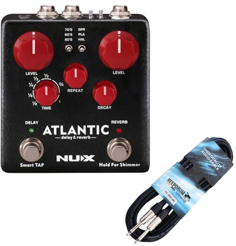 NUX NDR-5 Atlantic Delay und Reverb Pedal Effektgerät für Gitarre + keepdrum Klinkenkabel