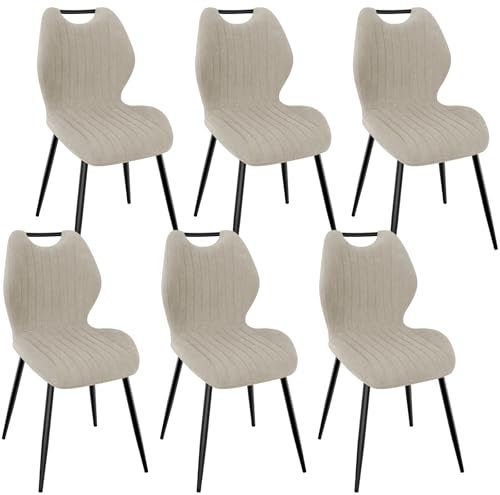 WAFTING Esszimmerstühle 6er Set, Gepolsterter Stuhl mit Hohe Rückenlehne aus Stoff und Schwarz Lackierte Metallfüße, für Esszimmer, Schlafzimmer und Empfang, Khaki