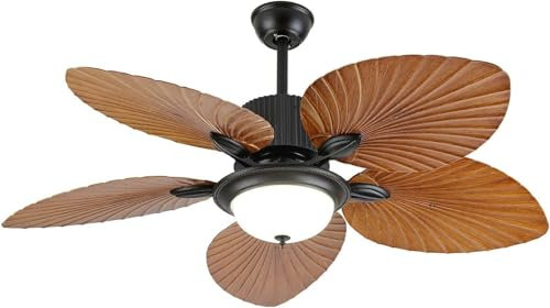 Tropical Ceiling Fans with Light 52 inch Palm Leaf Ceiling Fan Wood Blades 3 Speed&3 Color Changes Chandelier Fan Lighting Fixture w/Remote for Bedroom Restaurant Kitchen Bedroom Living Room