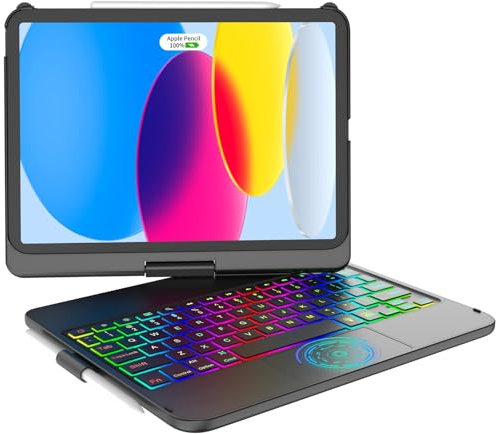 KARFUN Clavier pour iPad 10.9 10ème génération,pour iPad 11 (A16) 11-inch,Housse de Protection rotative à 360° avec Porte-Stylet, étui avec Clavier trackpad rétro-éclairé, Français AZERTY