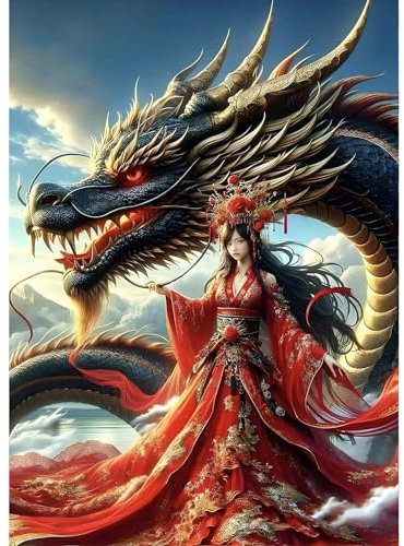 QINRUBB DIY Style Chinois Peinture Diamant Painting Kit, 5D Dragon Art du Diamant Complet Kits, Beauté Diamond Art Kits Strass Point de Croix Painting pour Adultes Débutants Maison Décor 30X40cm