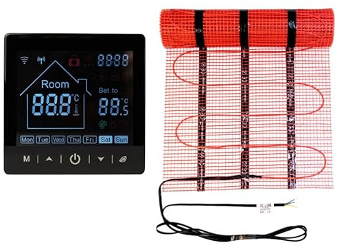 Warmcoin elektrische Fußbodenheizung Set 2 m² 160 W/m² – WLAN Thermostat W100 Schwarz mit verbessertem Sensor – Heizmatte für Laminat, Vinyl, Fliesen – Fußbodenheizung Komplettset