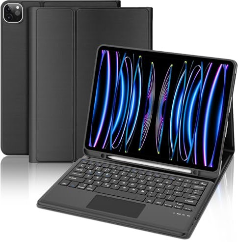 FOGARI iPad Pro 12.9 Keyboard Case - iPad Pro 12.9 6/5/4/3rd Gen Case with Detachable BT Keyboard, Touchpad, QWERTY UK Layout, Black