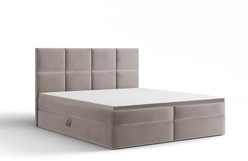 Extrasen Bett Boxspringbett 180x200 cm Polsterbett Mit 2 Matratzen 2 Bettkasten Stauraum Bettgestell Doppelbett Stoffbett Kopfteil Schmutzabweisend BARO Beige