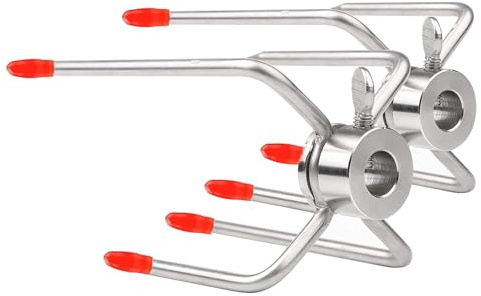 Stainless Steel Meat Clip Set for Rotisserie Spit, 2 Meat Needles with Locking Screw and Red Protective Cover, Barbecue Skewer Accessories