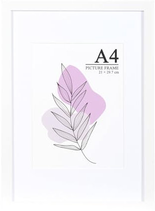 Baoee Weißer A4-Rahmen, Fotorahmen mit Acrylglas, Displayfoto 15,2 x 20,3 cm mit Passepartout, A4 Urkundenrahmen für Tischplatte und Wandmontage