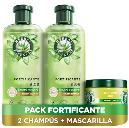 Herbal Essences Aloe Champú Sin Sulfatos 2x350ml + Mascarilla, Fortificante | Hidratación y Limpieza Profunda, De Origen Natural, Aroma a Jazmín, Sin Parabenos, Vegano y Cruelty-Free
