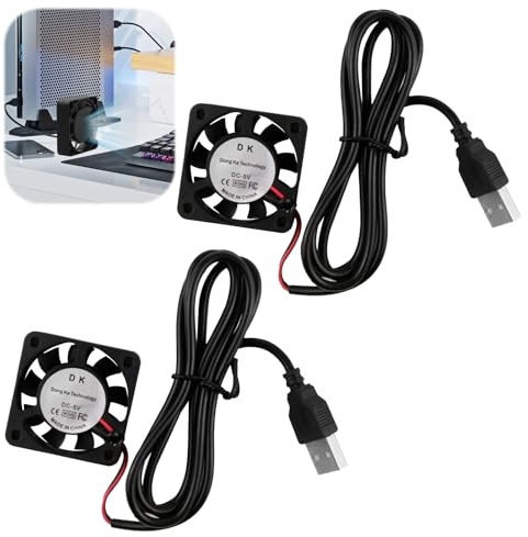 Set di 2 Mini Ventole di Raffreddamento USB 40x40x10 mm DC 5V con 50cm Fili, Ventola Silenziosa, Connettore USB, Ventola Brushless, Adatto per computer, stampanti e depuratori (Nero)