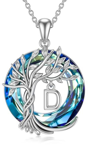 TOUPOP Lebensbaum buchstaben Kette 925 Sterling silber Baum des Lebens Anfangsbuchstaben Anhänger Blau Kristall Kreis Schmuck Geburtstag Geschenk für Damen Mama Ehefrau Freundin Sie