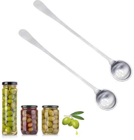 2 Pcs Olive Spoons with Holes, Stainless Steel Olive Spoon for The Jar, Long Handle Pickle Spoons with Drain Hole