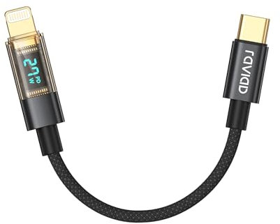 RAVIAD Cable USB C a Lightning Corto 15CM Cargador iPhone Carga Rapida MFi Certificado Cable iPhone USB C Trenzado PD USB Tipo C a Lightning Cable para iPhone 14 13 12 11 Pro MAX XS XR X 8 7 6 5