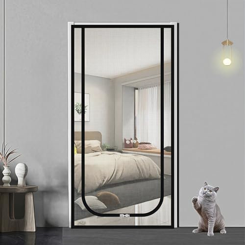 Rejilla para gatos, puerta de balcón, puerta de rejilla para gatos, adecuada para puerta de tamaño 90 cm x 210 cm, mosquitera segura para mascotas, evita el escape de gatos, rejilla para gatos para la