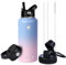 OcTecho Metal Water Bottle with Straw, 1L Stainless Steel Water Bottle 2 Leakproof Lid, BPA Free Double Walled Vacuum Insulated Water Bottle Thermal for 12h Hot & 24h Cold,for Man,Woman-Blue+Pink