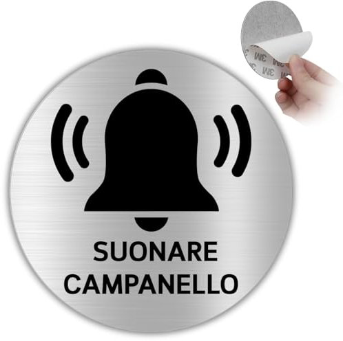 LEIASA | Segnale Adesivo Suonare Campanello - Diametro Ø 100 mm - Spessore 0,8 mm - Alluminio - Targa Suonare Il Campanello - Segnale Premere Campanello - (Cartello Campanello)