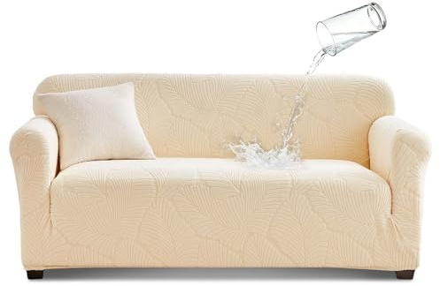 Tokokimo Stretch Wasserdichter Sofabezug, Auslaufsicherer Möbelschutz für Kinder und Haustiere (2-Sitzer, Beige), der Bezug Muss für Einen Perfekten Sitz in die Sofa-Spalten Gesteckt Werden
