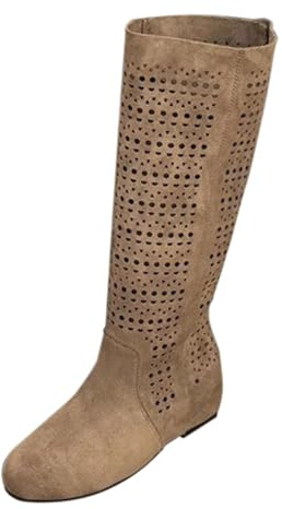 MJGkhiy Stivali Donna Primaverili Estivi Con Tacco Eleganti Boots Cowboy Comodi Stivaletto Al Ginocchio Nero Stivale Camoscio Interna Traforati Marroni Stivaletti Texani