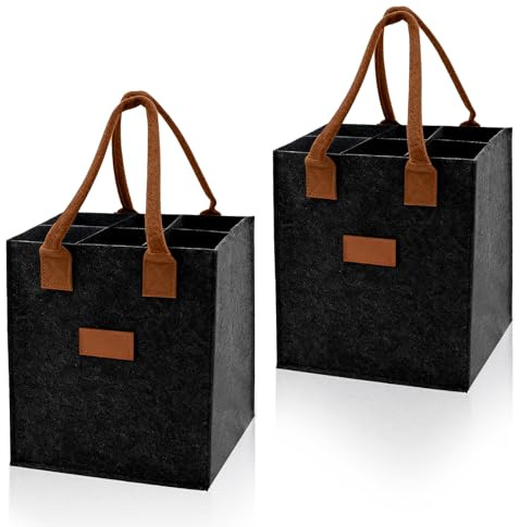 Fahibin 2Pcs Wine Bottle Carrier Bag, Felt Wine Bag, 6 Compartments, Reusable, Foldable, 2 Handles, Grey, 23 * 18 * 26cm