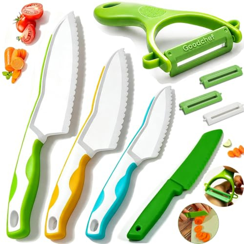 Goodchef Kindermesser, Kinder gemüseschäler （8-teiliges） | schäler, Kinder Schneideset , kindersicheres Lernmesser,Kinder Küchenset, Montessori messer ,Geschenk für kleine Küchenhelfer