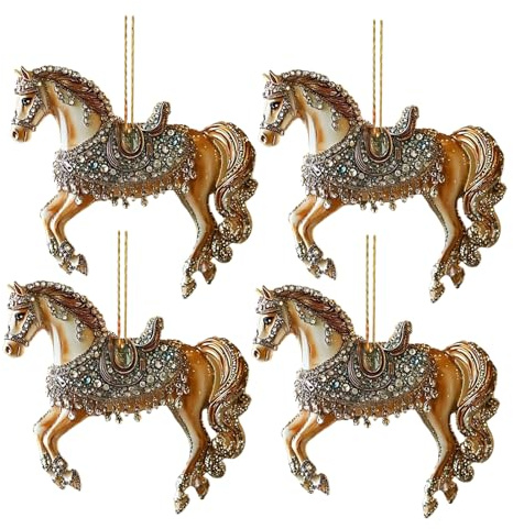 Pferd Weihnachten Ornament, Acryl Horse Lichtfänger Anhänger Dekoration, Weihnachtsdeko im Reitsport-Thema für Mädchen, Frauen und Pferdeliebhaber, Für Fenster, Baum und Wand (4)