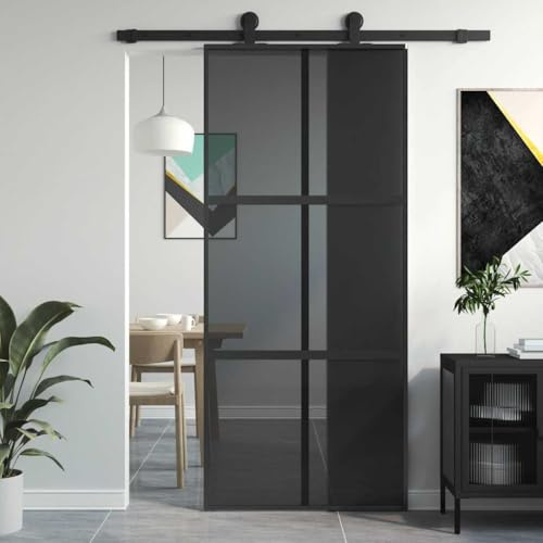 Générique Porte coulissante Noir 90x205 cm Verre trempé Aluminium,Quincaillerie,Matériaux de Construction,Portes,Portes d'entrée,Noir,25 KG,155214