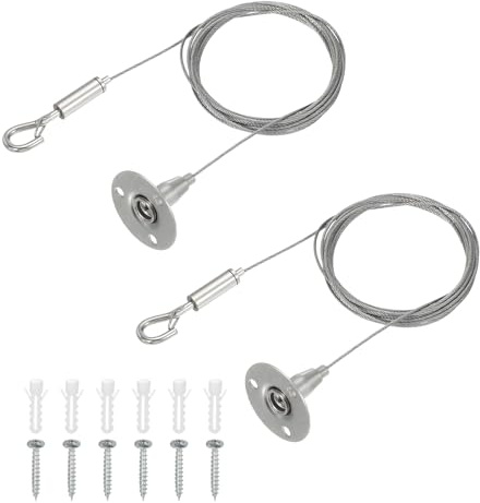 QUARKZMAN 300 x 1.5mm Verstellbares Aufhängedraht-Set Hochwertiger Edelstahl-Drahtseil Mit Einzelhaken Für Bilder Fotos Licht LED-Bildschirm Vorhang Werbetafeln DIY Montageklemme 2er Pack