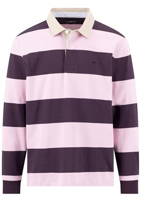 Rugbyshirt aus Baumwolle mit Streifenmuster und Polokragen aubergine / 3XL