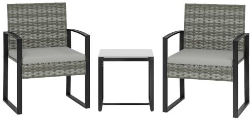 Outsunny Rattan Bistroset Balkonmöbel-Set mit 2 Gartenstühlen Hellgrau | 3-Teiliges Gartenmöbel-Set, Couchtisch, Abnehmbar Kissen, Sitzgruppe Gartengarnitur, für Garten, Terrasse