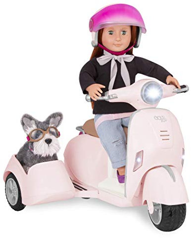 Our Generation – Fahrzeug Spielset – Helm & Beiwagen – 46 cm Puppenzubehör – Rollenspiel – Spielzeug für Kinder ab 3 Jahren – Roller mit Beiwagen