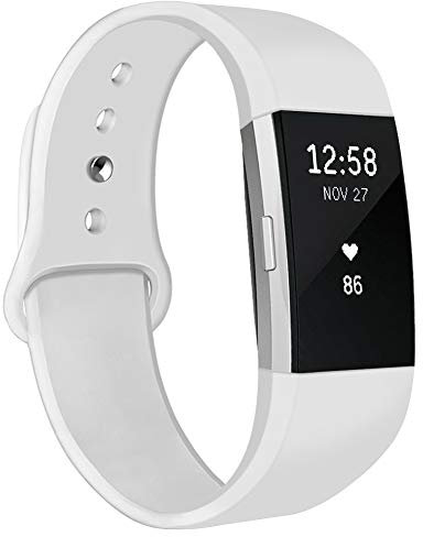 NAHAI Armbänder Kompatibel mit Fitbit Charge 2, weiches Silikon, Ersatzbänder, verstellbare Sportarmbänder, Zubehör für Fitbit Charge 2, Damen, Herren, Groß, Weiß