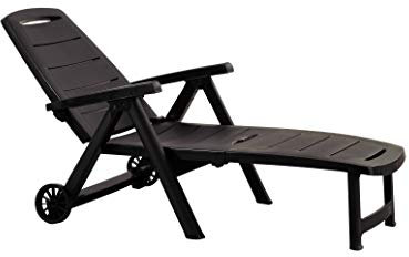 Shaf Jardin Antibes | Tumbona Plegable de Exterior con Ruedas en Color Wengué | Fabricado en España con Materiales Reciclados, 189 x 79 x 94 cm