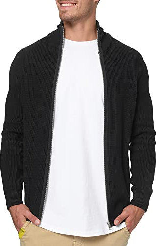 Indicode Herren Dodson Strickjacke mit Stehkragen aus Baumwolle | Cardigan für Männer Black, L