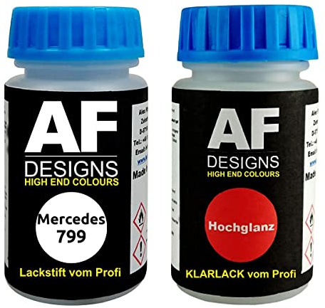 Alex Flittner Designs Lackstift für Mercedes/Daimler Benz 799 Diamantweiss Pearl + Klarlack je 50ml Autolack Basislack Set