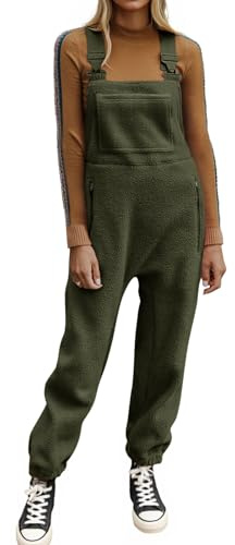 Ebifin Damen Fleece Warm Overalls Winter Lose Casual Jumpsuits mit Taschen, Grün, Medium
