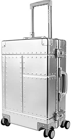 DOMINOX Aluminium Handgepäck Koffer Silber, Trolley Handgepäck mit Spinner-Rädern, Reisekoffer mit Aluminiumrahmen, Integriertes TSA-Schloss(Industriestil, 20IN)