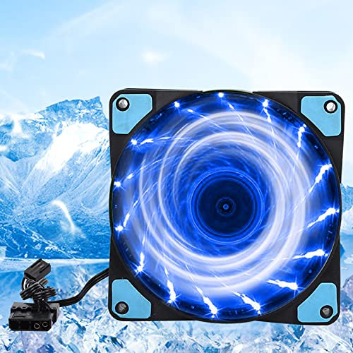 Chassis Fan, Computer Case Fan, Computer Accessory PC Cooling Fan,Noise Reduction, LED Multicolored 3 Wired 15 Light Fan, 12 CM, 1200 RPM (15 lights blue)
