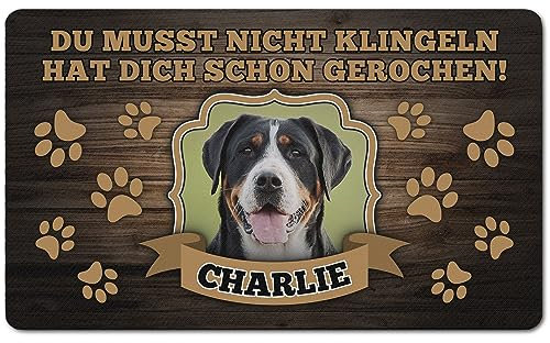 PERSONALISIERTE Fußmatte mit Foto und Namen Lustiger Fußabstreifer; Waschbarer Fußabtreter für Innen und Außen vor der Tür, ins Haus, zum Auto Motiv Hund Hab Dich Schon gerochen [140]