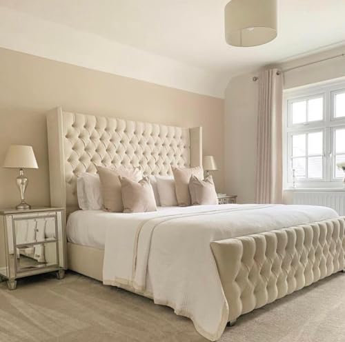 RN Interiors Cream Wingback Bed Frame Double King Size Super Cream Plush (6FT Super King Size)