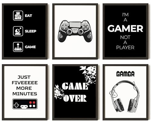 97 Decor Spielzimmer-Dekor für Jungen – Gaming-Poster für Jungenzimmer, schwarz-weiße Gamer-Wanddekoration, Videospiel-Kunstdrucke, coole Gamer-Bilder für Teenager-Schlafzimmer, Dekoration (20,3 x