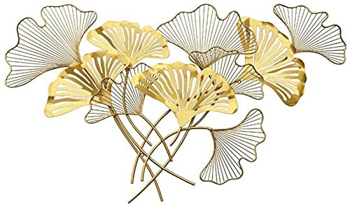CINASA Wanddekoration, Metall-Wanddekoration, Kunst-Wandbehang, Metall-Wandkunst, handbemalte Ginkgo-Blatt-Wanddekoration für Schlafzimmer, Wohnzimmer, Wandskulptur