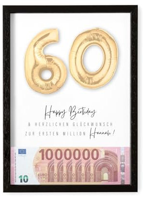 DEL MÀ Unique & Personal Deine erste Million Geschenk 60. Geburtstag personalisiert mit Namen Bilderrahmen Geldgeschenk Verpackung DIN A4 inkl. Rahmen (Gold, 60. Geburtstag)