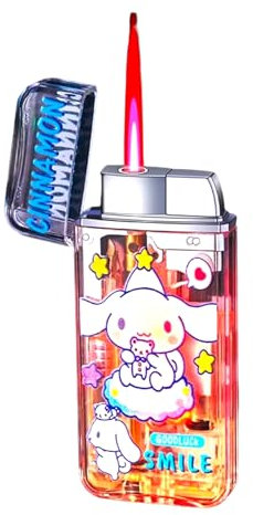 NIVEK Leuchtendes Feuerzeug, leuchtet im Dunkeln, Kitty KT Katze Melodie Kuromi japanische Figur Kawaii Pink Flame Jet Torch nachfüllbar Geschenk Neuheit (Zimt)
