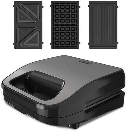Black+Decker - Appareil à Sandwich 3 en 1 BXSA754E | 750W | Plaques Amovibles Sandwich, Grill, Gaufres | Technologie Easy Eject | Antiadhésif | Chauffage Ultra-Rapide |Poignée isolée | Voyant Lumineux