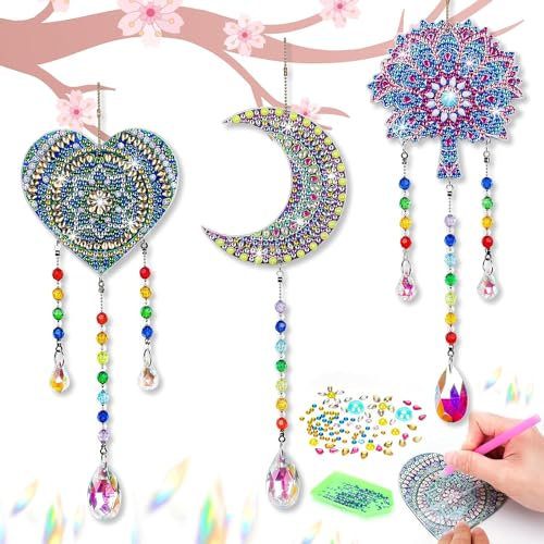 Frundoo Diamond Painting Anhänger Windspiel Geschenk Mädchen 5 6 7 8 9 10 11 12 Years DIY 5D Diamant Painting Windspiel Sonnenfänger Bastelset Kinder Diamond Painting Liebe für Home Dekor