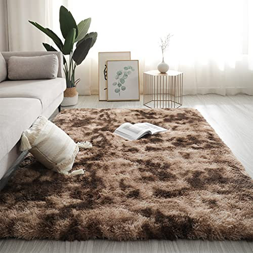 Swsen Teppich Wohnzimmer Super Weich - Shaggy Teppiche Flauschig Anti-Rutsch Unterseite - Moderner Carpet Waschbar Langflor Hochflor Teppiche 100x200cm, Khaki