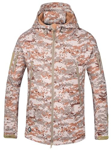 Ewleguzka Taktischer Herren-Mantel, Outdoor-Softshell-Jacken, Fleecefutter, warm, Militär, taktischer Camouflage-Mantel, Herbst, Winter, mit Fleece gefüttert, wasserdicht, winddicht, warm, Jagd- und