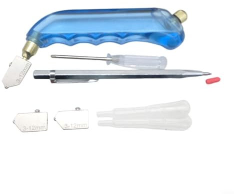 EpheyFIF Glass Cutting Tool Kit, Pistol Grip Glass Cutter, Oil Feed Glass Cutter With Oil Dropper Engraving Pen Set(blue)