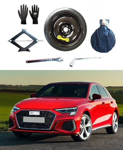 D'ANGELO 1988 Notrad 18 kompatibel mit A3/A3 Sportback mit Wagenheber, Schlüssel, Handschuhe und Tasche